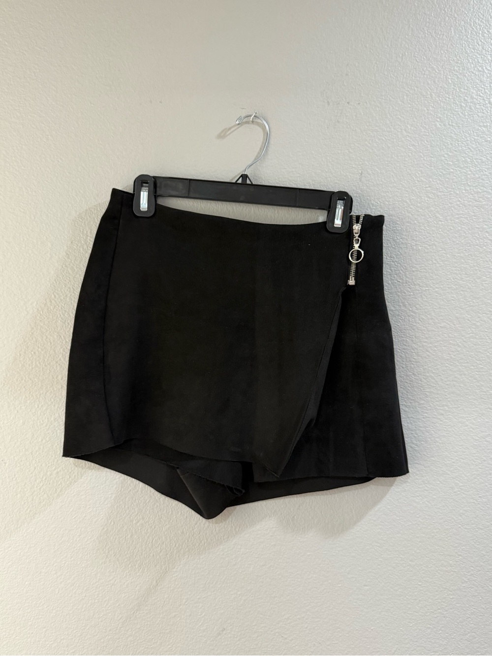 Zara Black Faux Suede Wrap Skort with Silver Zip Detail